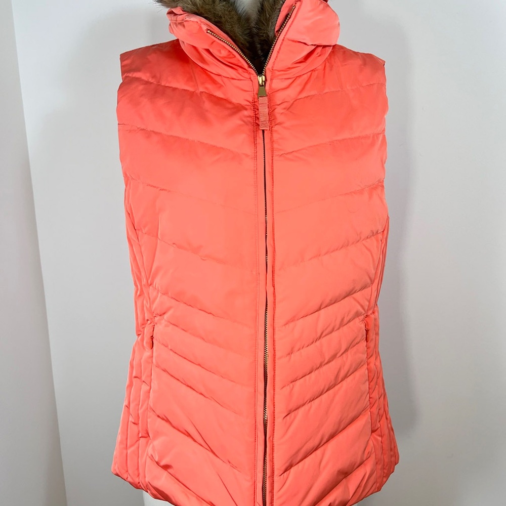 Talbots Down Vest with (removable) Faux Fur Collar - Bright Orange Sz L